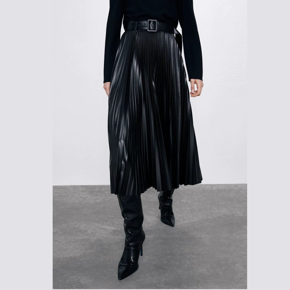 LAST ONE!!! ZARA Faux Leather Pleated Midi Skirt - Picture 7 of 12